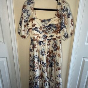 Abercrombie & Fitch Cream Midi Dress with Floral Pattern